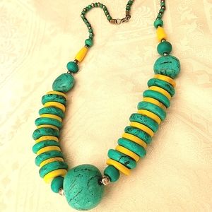 Turquoise and Coconut Ring Beads Necklace 10.5"